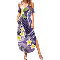 Polynesian Tribal Tattoo Family Matching Summer Maxi Dress and Hawaiian Shirt Plumeria Purple Marble Pattern