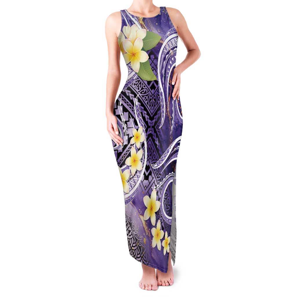 Polynesian Tribal Tattoo Family Matching Tank Maxi Dress and Hawaiian Shirt Plumeria Purple Marble Pattern