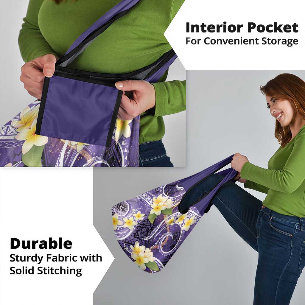 Polynesian Tribal Tattoo Grocery Bag Plumeria Purple Marble Pattern