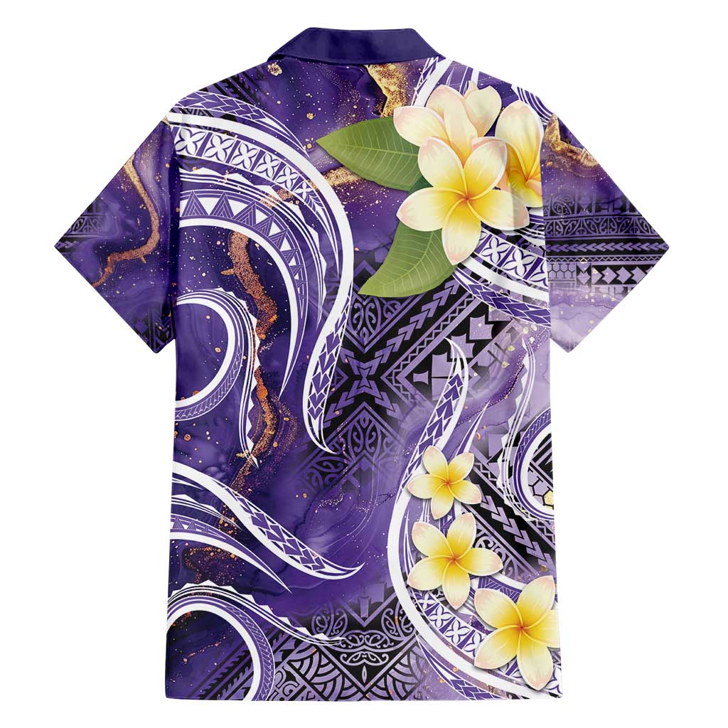 Polynesian Tribal Tattoo Hawaiian Shirt Plumeria Purple Marble Pattern