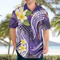 Polynesian Tribal Tattoo Hawaiian Shirt Plumeria Purple Marble Pattern