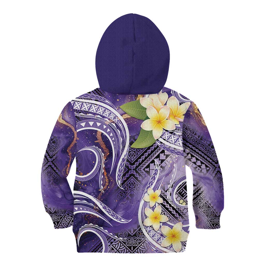 Polynesian Tribal Tattoo Kid Hoodie Plumeria Purple Marble Pattern LT9 - Polynesian Pride