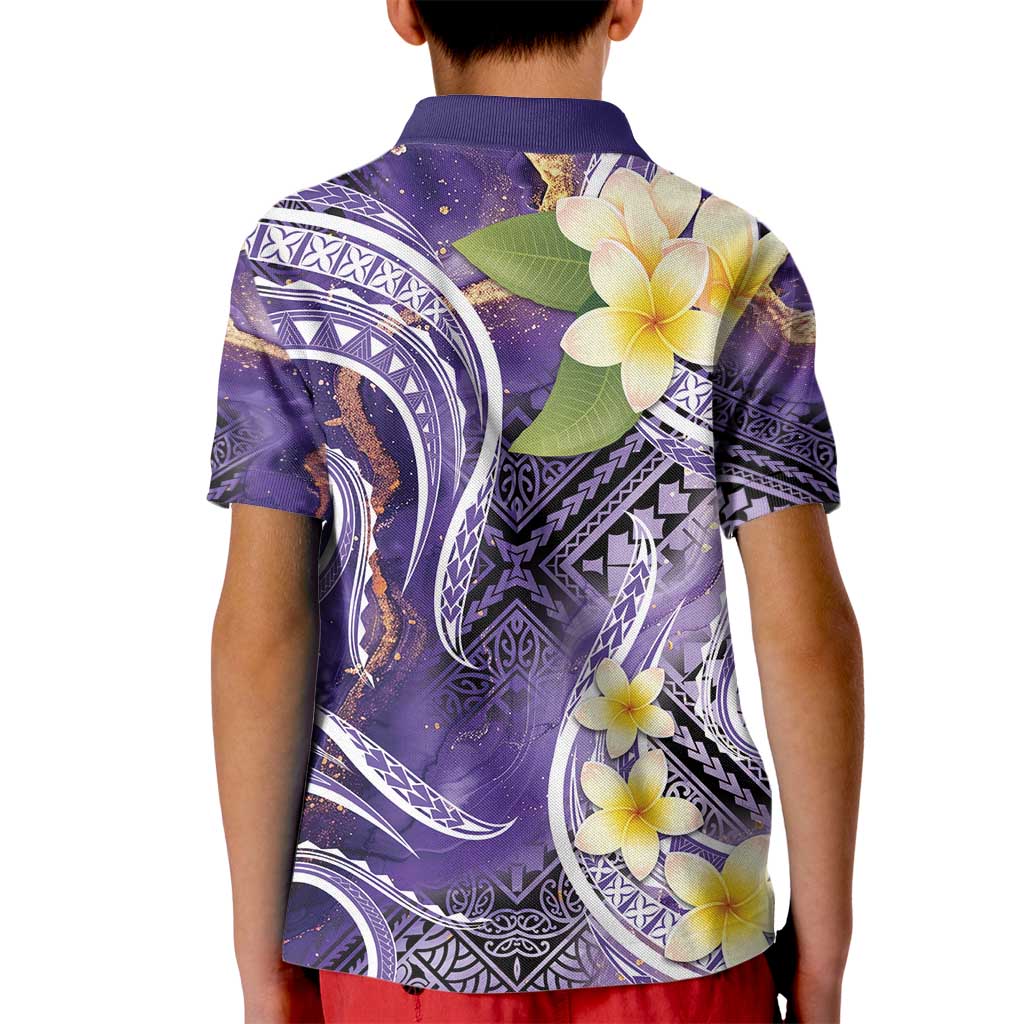 Polynesian Tribal Tattoo Kid Polo Shirt Plumeria Purple Marble Pattern LT9 - Polynesian Pride