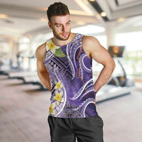 Polynesian Tribal Tattoo Men Tank Top Plumeria Purple Marble Pattern