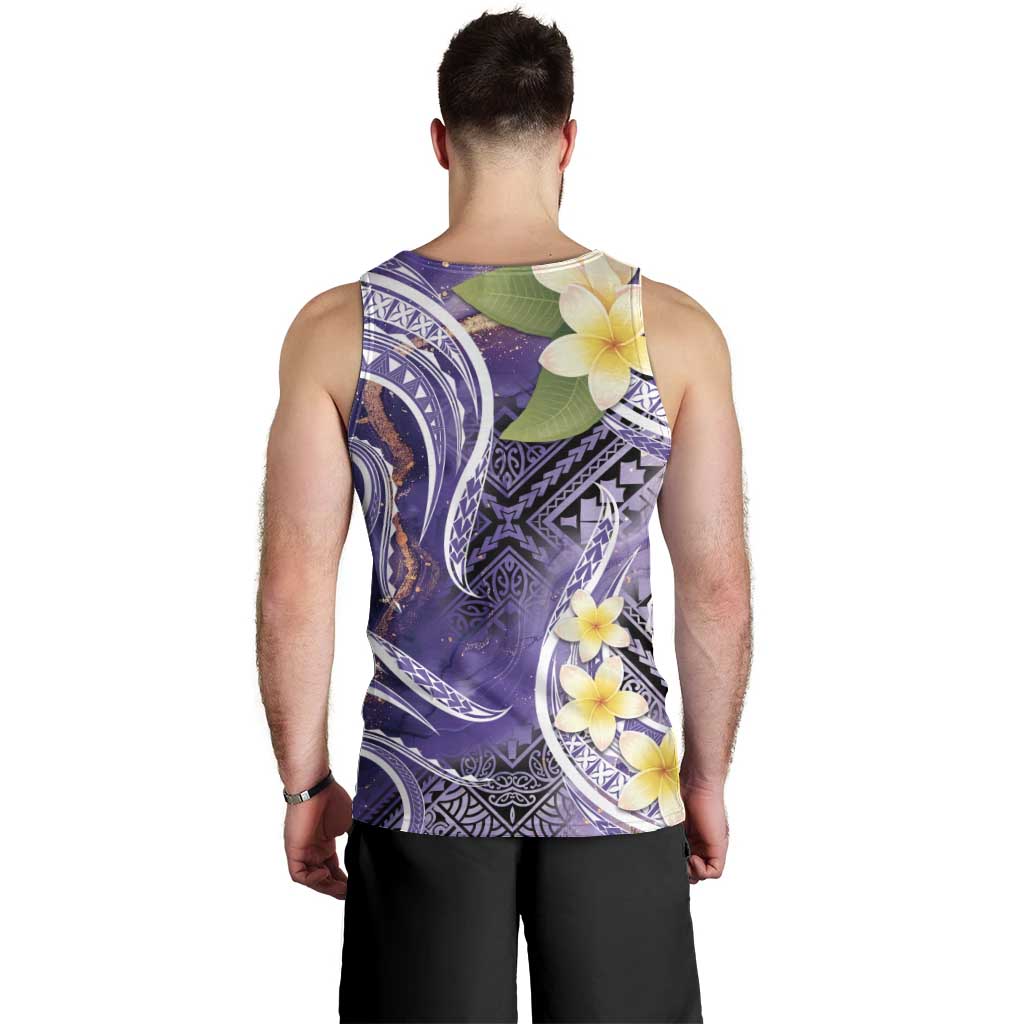 Polynesian Tribal Tattoo Men Tank Top Plumeria Purple Marble Pattern