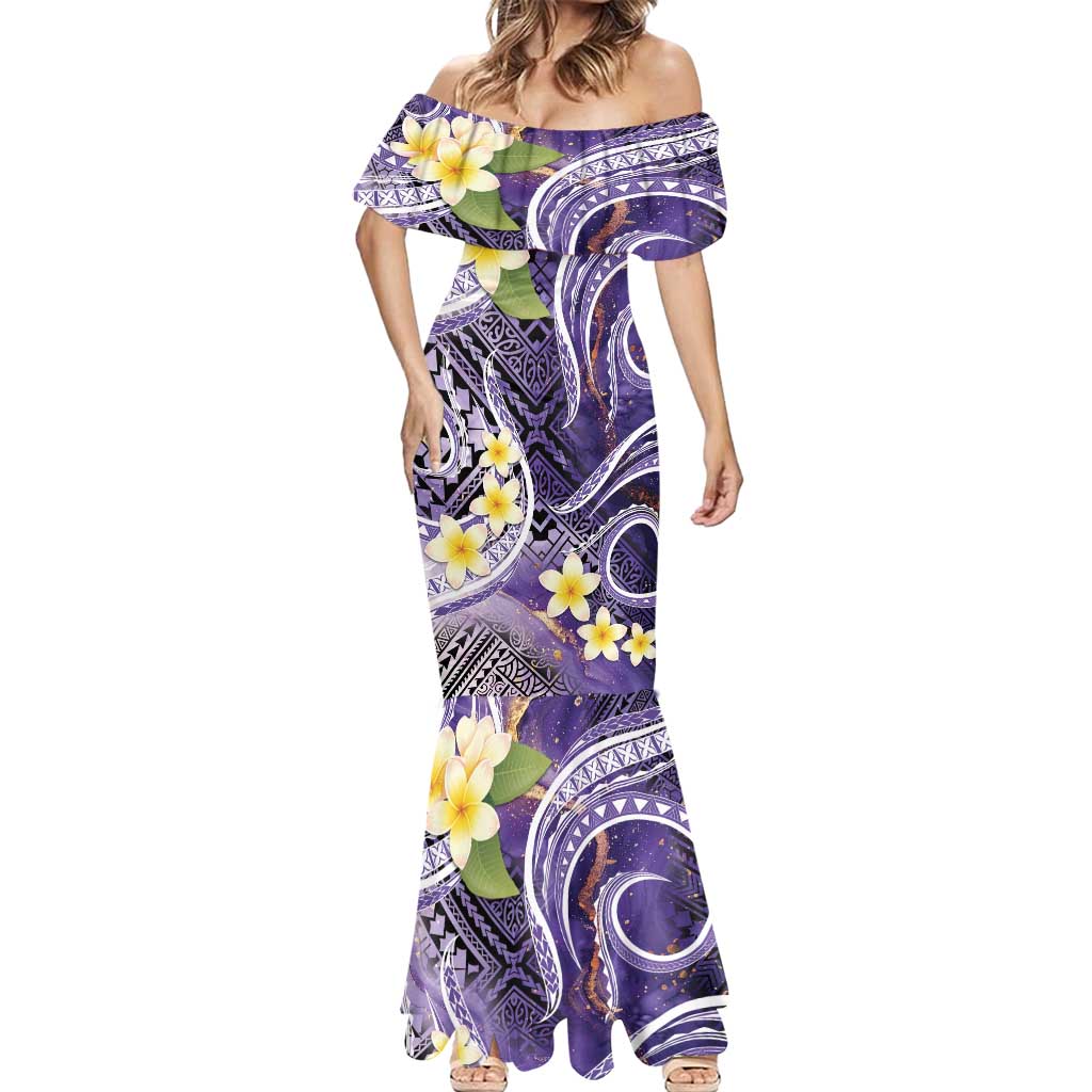 Polynesian Tribal Tattoo Mermaid Dress Plumeria Purple Marble Pattern