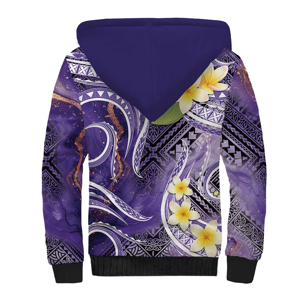Polynesian Tribal Tattoo Sherpa Hoodie Plumeria Purple Marble Pattern