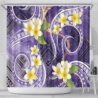 Polynesian Tribal Tattoo Shower Curtain Plumeria Purple Marble Pattern