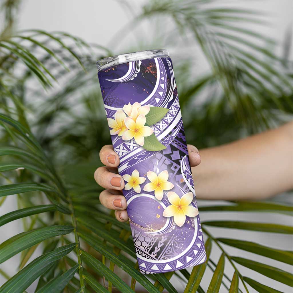 Polynesian Tribal Tattoo Skinny Tumbler Plumeria Purple Marble Pattern