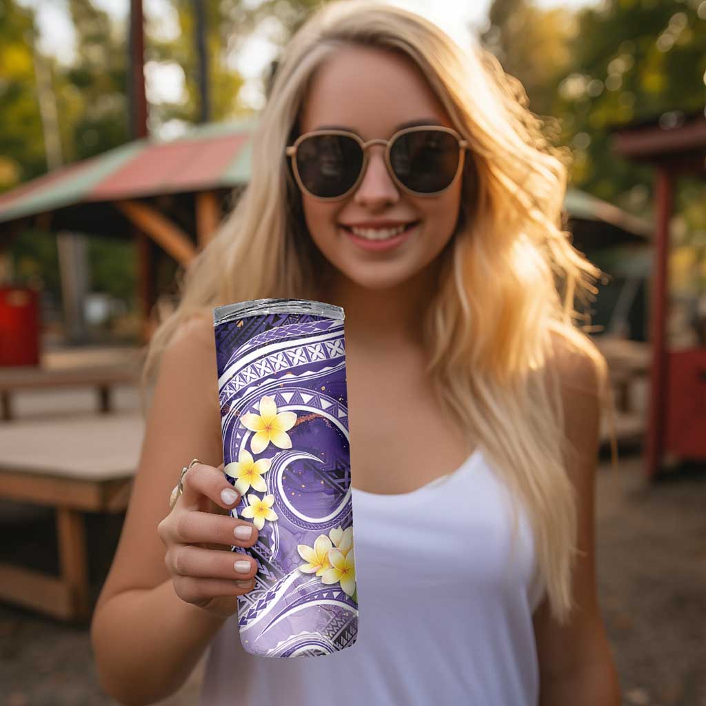 Polynesian Tribal Tattoo Skinny Tumbler Plumeria Purple Marble Pattern