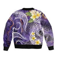 Polynesian Tribal Tattoo Sleeve Zip Bomber Jacket Plumeria Purple Marble Pattern