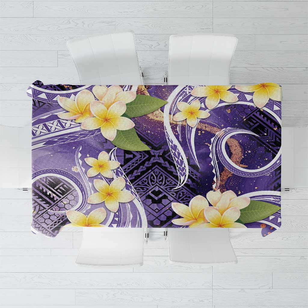 Polynesian Tribal Tattoo Tablecloth Plumeria Purple Marble Pattern