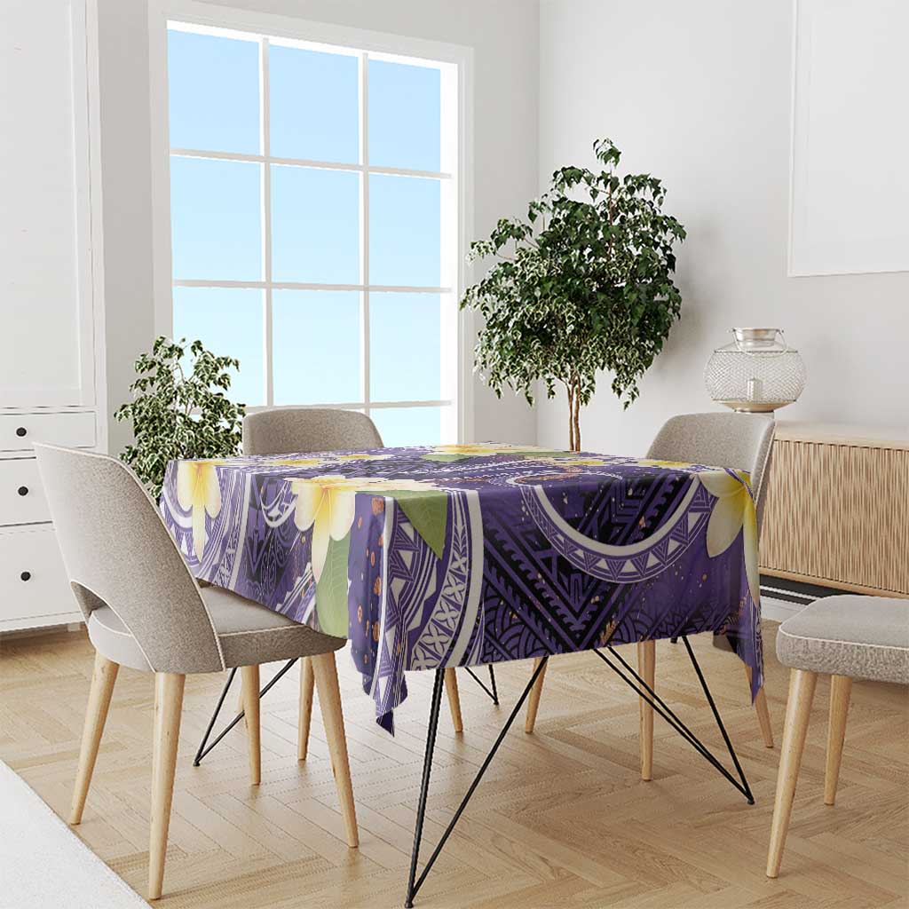 Polynesian Tribal Tattoo Tablecloth Plumeria Purple Marble Pattern