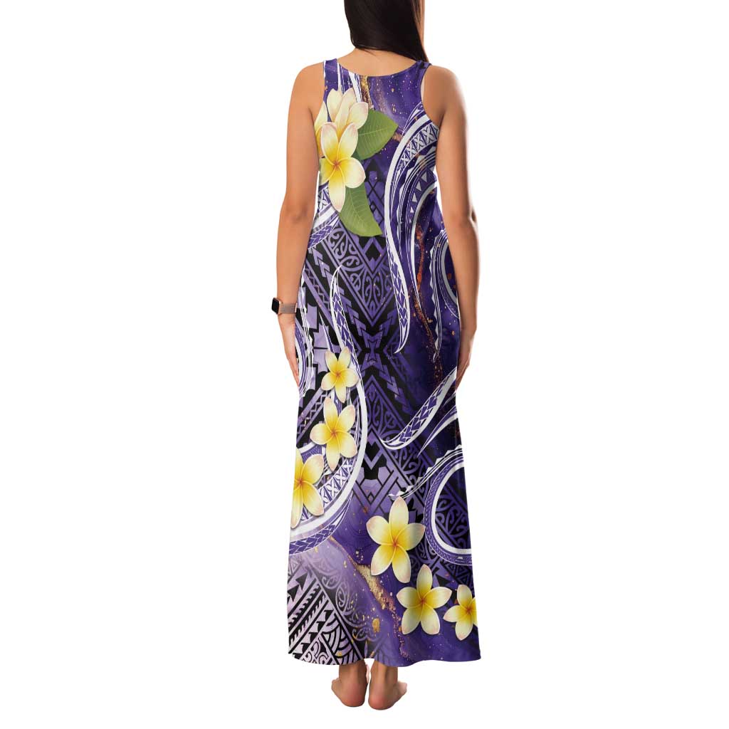 Polynesian Tribal Tattoo Tank Maxi Dress Plumeria Purple Marble Pattern
