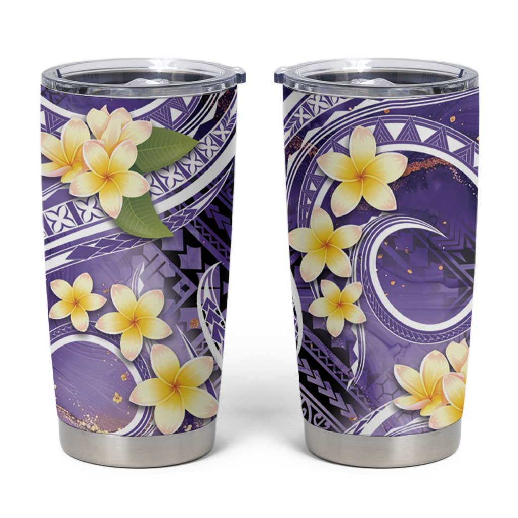 Polynesian Tribal Tattoo Tumbler Cup Plumeria Purple Marble Pattern
