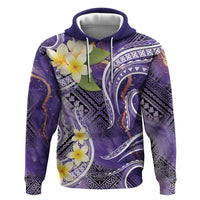 Polynesian Tribal Tattoo Zip Hoodie Plumeria Purple Marble Pattern