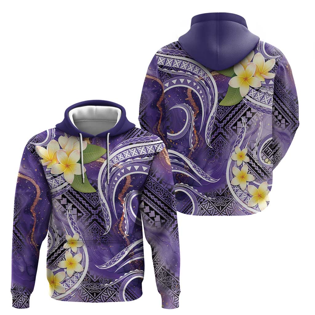 Polynesian Tribal Tattoo Zip Hoodie Plumeria Purple Marble Pattern