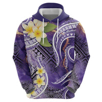 Polynesian Tribal Tattoo Zip Hoodie Plumeria Purple Marble Pattern