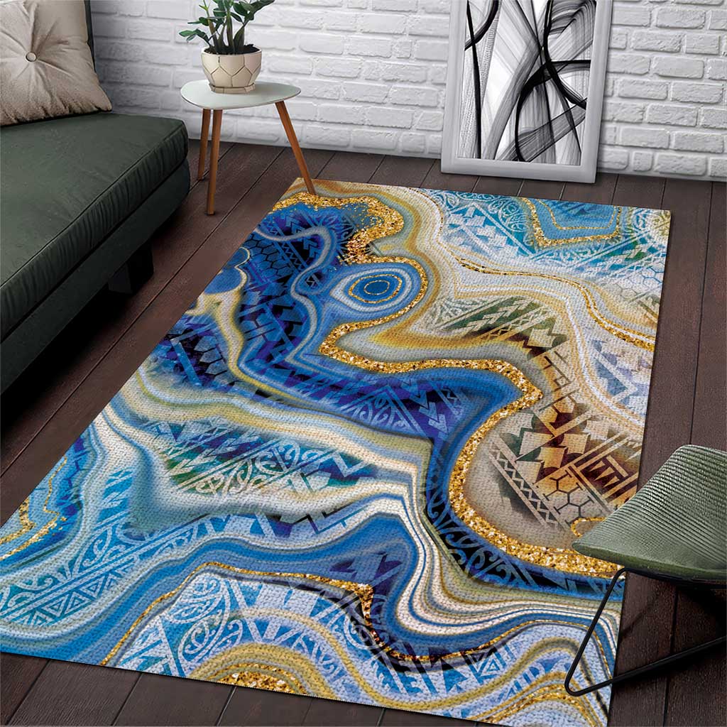 Polynesian Tribal Tattoo Area Rug Swirling Ocean Marble Pattern