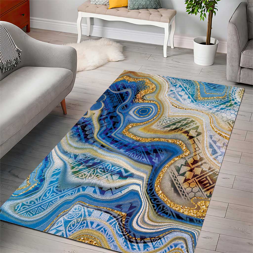 Polynesian Tribal Tattoo Area Rug Swirling Ocean Marble Pattern
