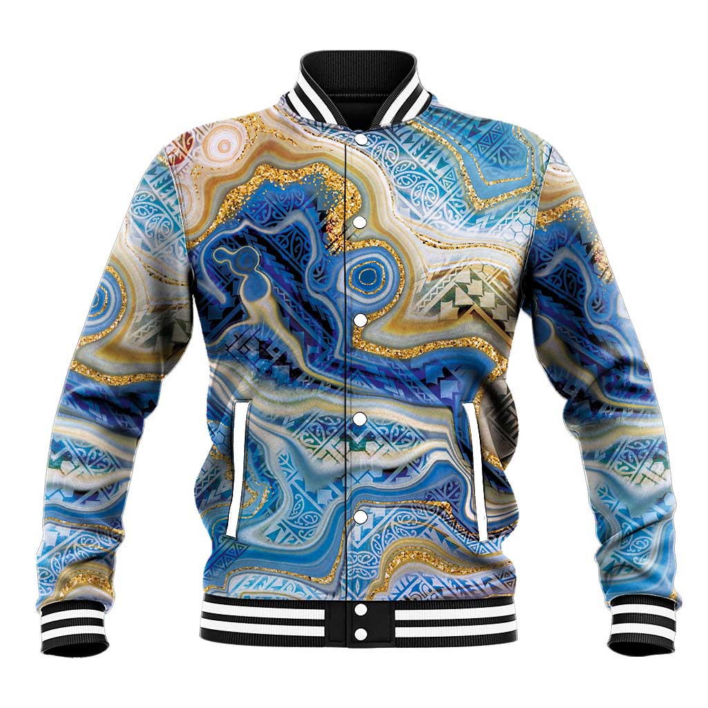 Polynesian Tribal Tattoo Baseball Jacket Swirling Ocean Marble Pattern LT9 Unisex Ocean - Polynesian Pride