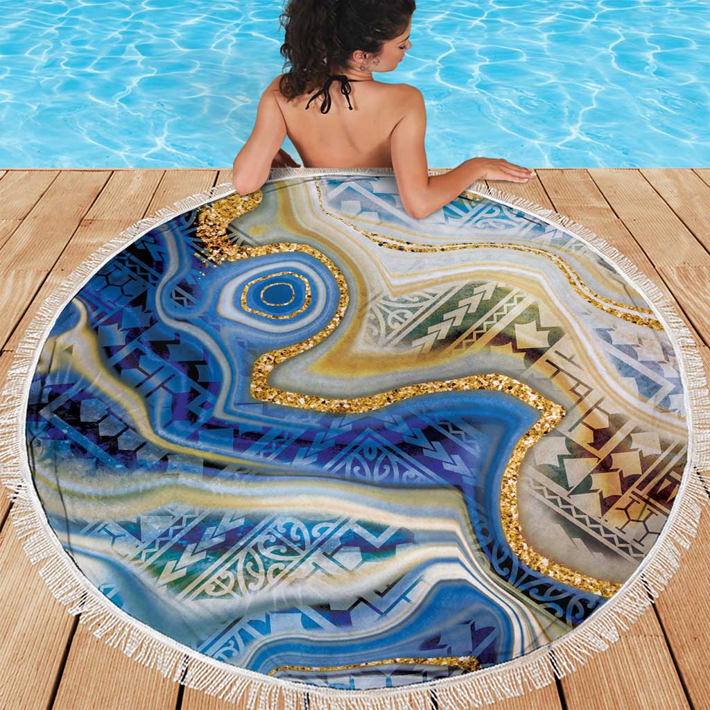 Polynesian Tribal Tattoo Beach Blanket Swirling Ocean Marble Pattern