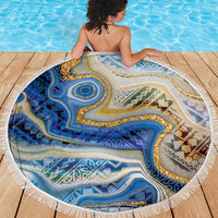 Polynesian Tribal Tattoo Beach Blanket Swirling Ocean Marble Pattern