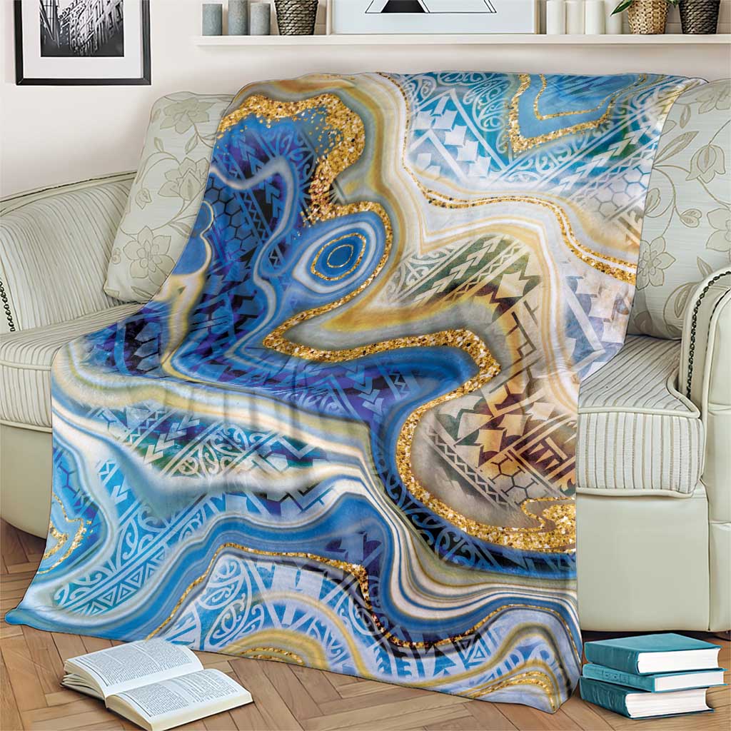 Polynesian Tribal Tattoo Blanket Swirling Ocean Marble Pattern