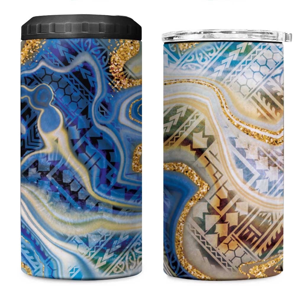 Polynesian Tribal Tattoo 4 in 1 Can Cooler Tumbler Swirling Ocean Marble Pattern
