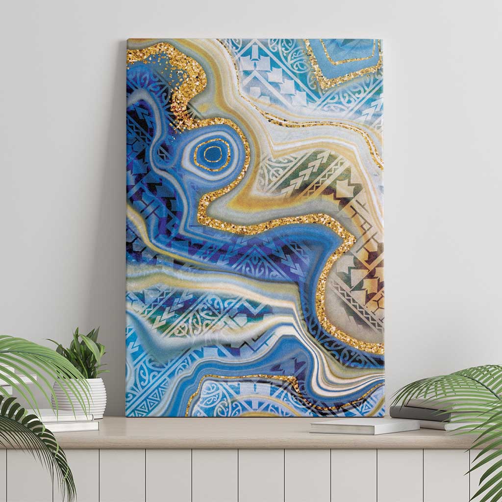 Polynesian Tribal Tattoo Canvas Wall Art Swirling Ocean Marble Pattern