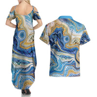 Polynesian Tribal Tattoo Couples Matching Summer Maxi Dress and Hawaiian Shirt Swirling Ocean Marble Pattern