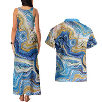 Polynesian Tribal Tattoo Couples Matching Tank Maxi Dress and Hawaiian Shirt Swirling Ocean Marble Pattern