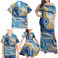 Polynesian Tribal Tattoo Family Matching Off Shoulder Maxi Dress and Hawaiian Shirt Swirling Ocean Marble Pattern