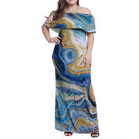 Polynesian Tribal Tattoo Family Matching Off Shoulder Maxi Dress and Hawaiian Shirt Swirling Ocean Marble Pattern