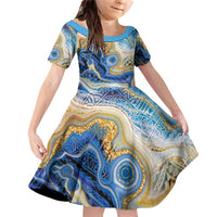 Polynesian Tribal Tattoo Family Matching Off Shoulder Short Dress and Hawaiian Shirt Swirling Ocean Marble Pattern