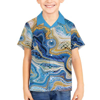 Polynesian Tribal Tattoo Family Matching Puletasi and Hawaiian Shirt Swirling Ocean Marble Pattern