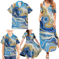 Polynesian Tribal Tattoo Family Matching Summer Maxi Dress and Hawaiian Shirt Swirling Ocean Marble Pattern