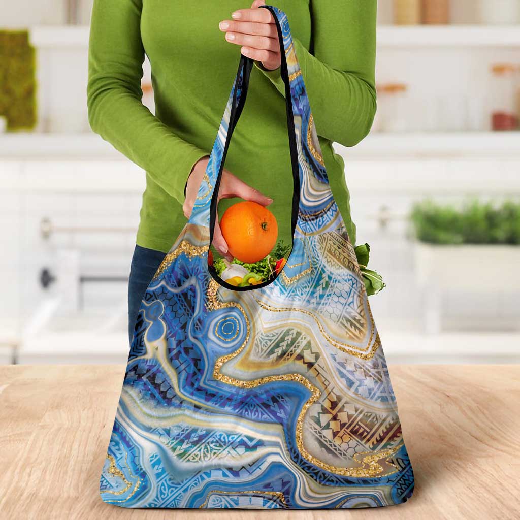 Polynesian Tribal Tattoo Grocery Bag Swirling Ocean Marble Pattern