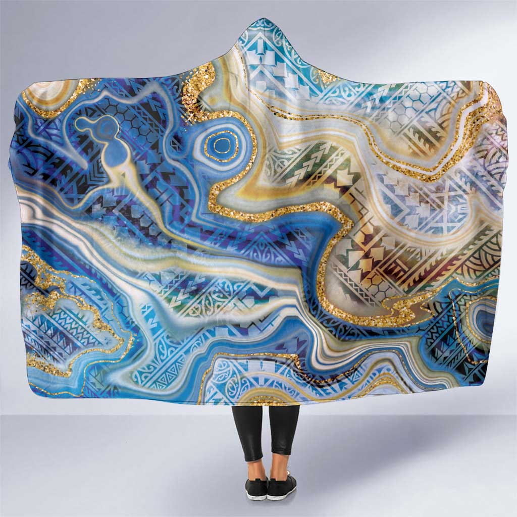 Polynesian Tribal Tattoo Hooded Blanket Swirling Ocean Marble Pattern LT9 One Size Ocean - Polynesian Pride