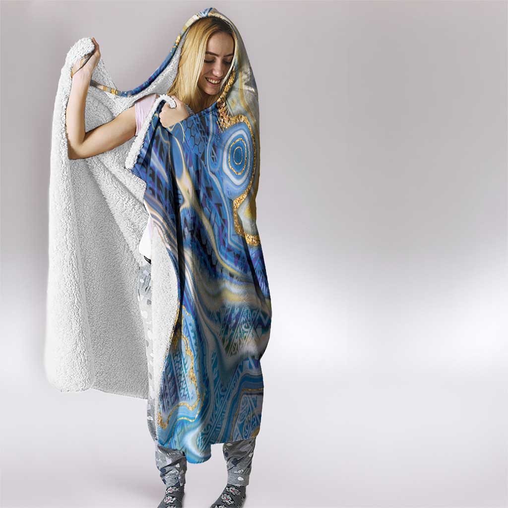 Polynesian Tribal Tattoo Hooded Blanket Swirling Ocean Marble Pattern