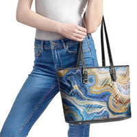 Polynesian Tribal Tattoo Leather Tote Bag Swirling Ocean Marble Pattern