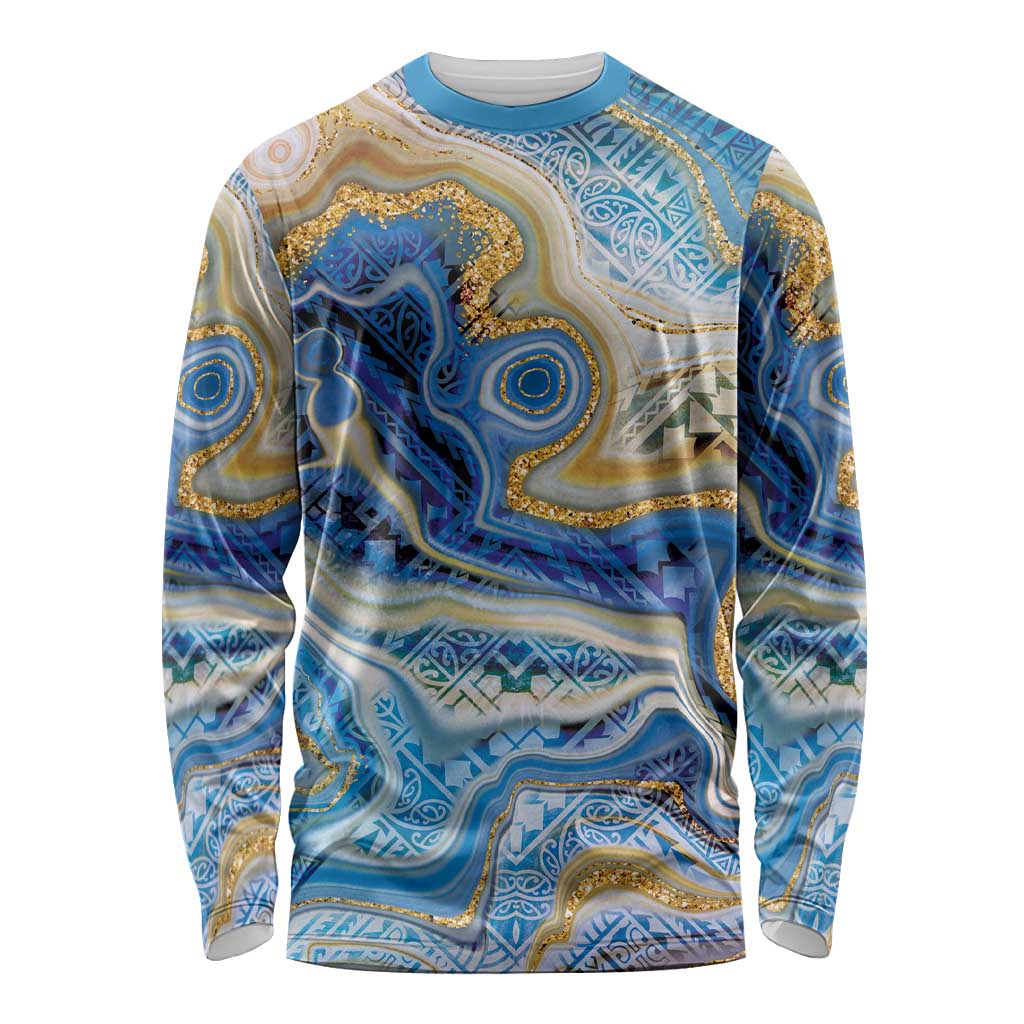 Polynesian Tribal Tattoo Long Sleeve Shirt Swirling Ocean Marble Pattern