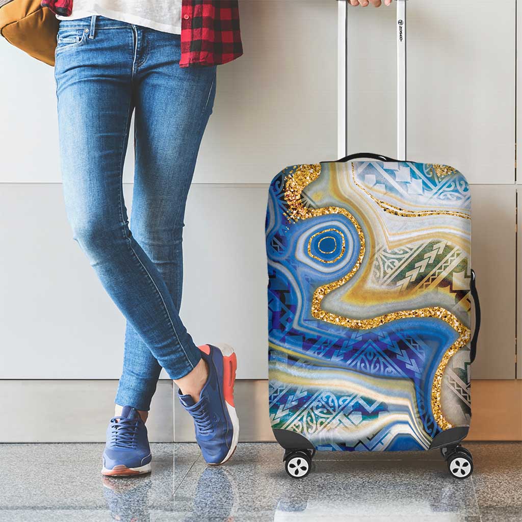 Polynesian Tribal Tattoo Luggage Cover Swirling Ocean Marble Pattern