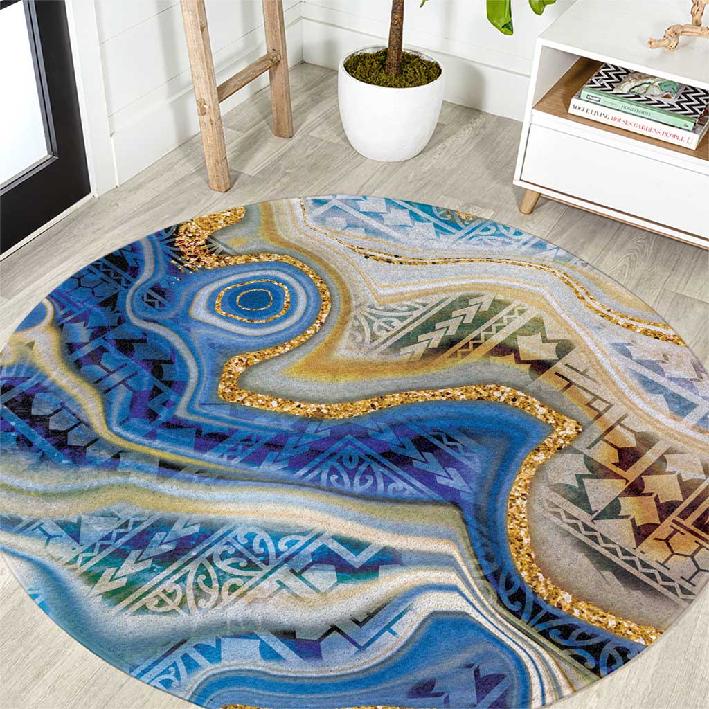 Polynesian Tribal Tattoo Round Carpet Swirling Ocean Marble Pattern LT9 Ocean - Polynesian Pride
