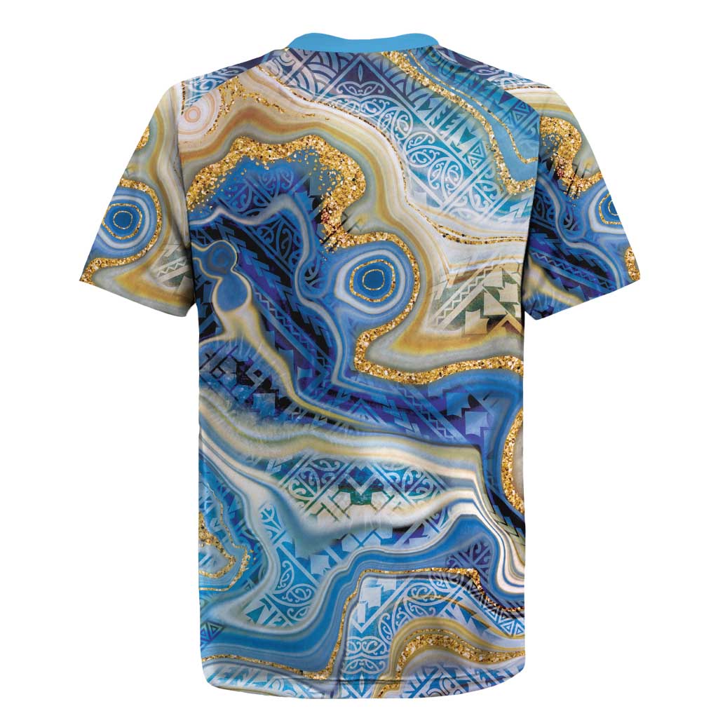 Polynesian Tribal Tattoo Rugby Jersey Swirling Ocean Marble Pattern