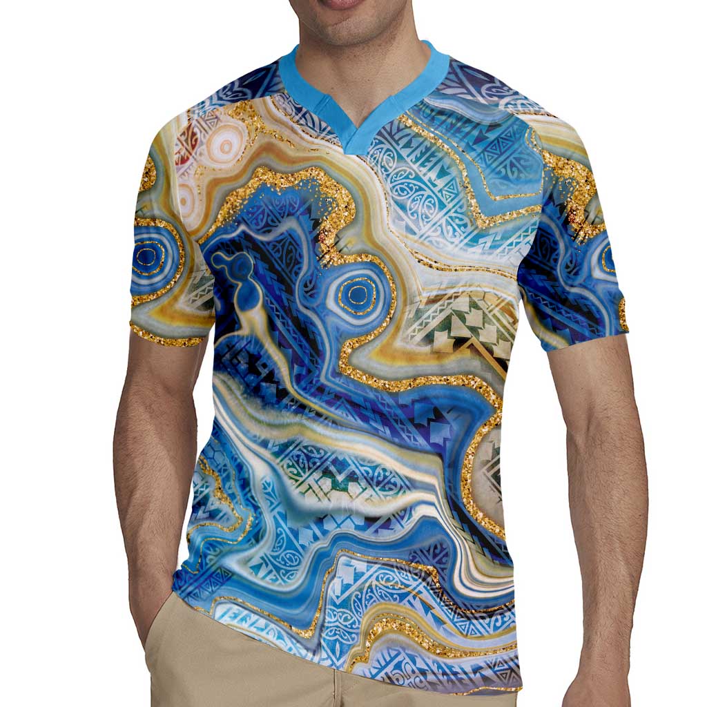 Polynesian Tribal Tattoo Rugby Jersey Swirling Ocean Marble Pattern