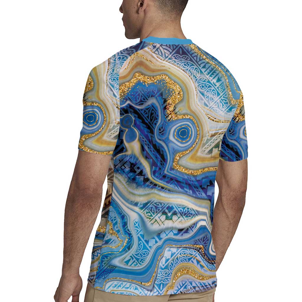 Polynesian Tribal Tattoo Rugby Jersey Swirling Ocean Marble Pattern