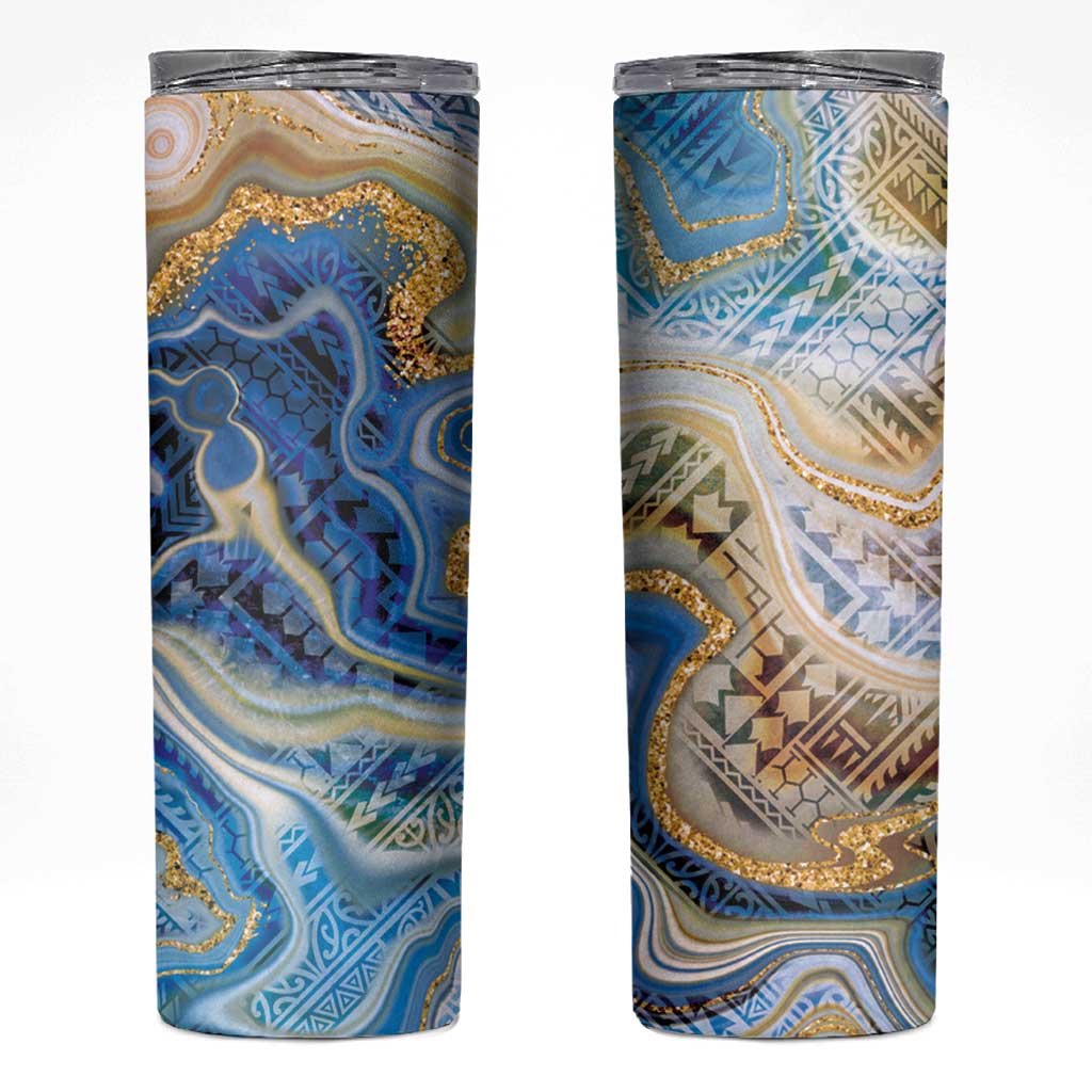 Polynesian Tribal Tattoo Skinny Tumbler Swirling Ocean Marble Pattern