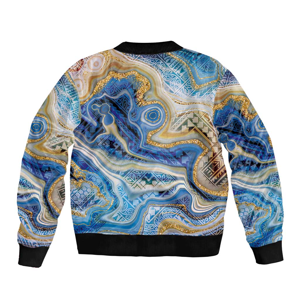 Polynesian Tribal Tattoo Sleeve Zip Bomber Jacket Swirling Ocean Marble Pattern