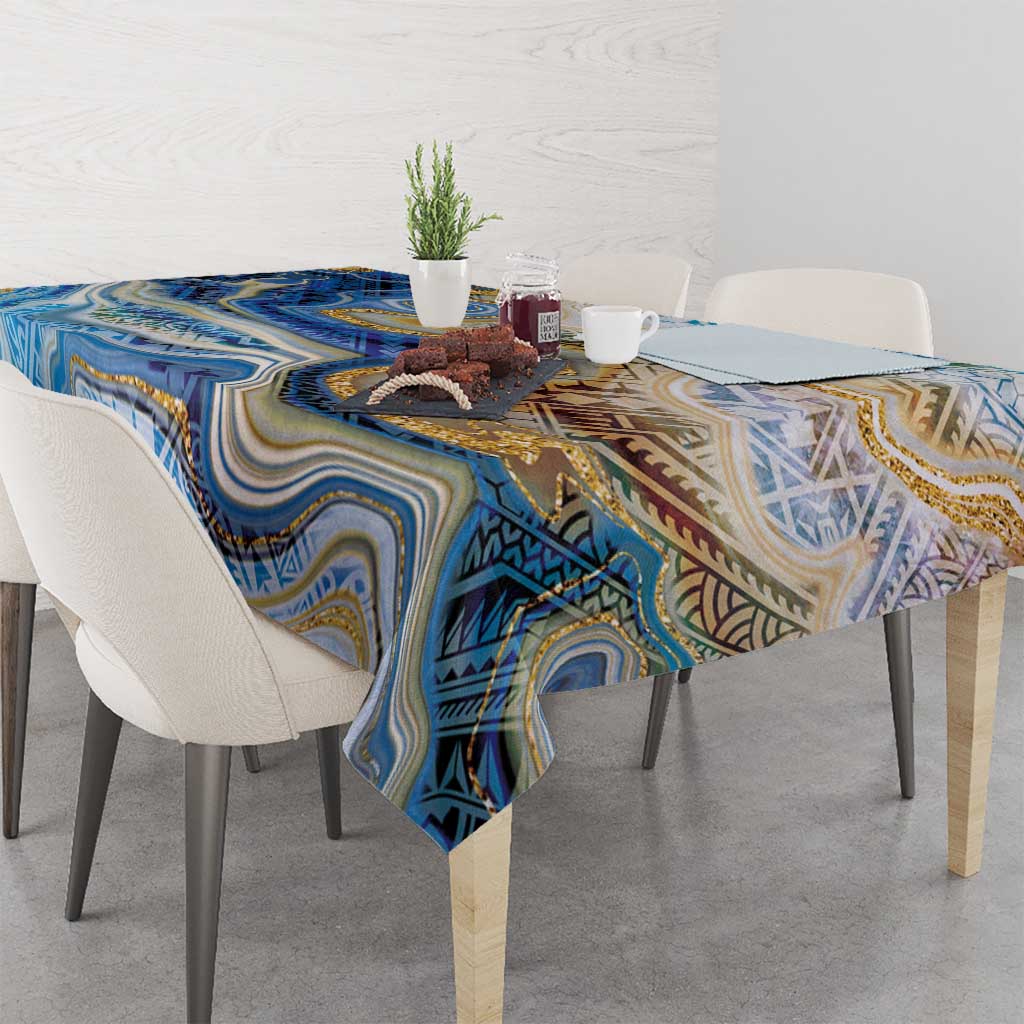 Polynesian Tribal Tattoo Tablecloth Swirling Ocean Marble Pattern